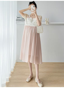 New arrival Pregnant women dress Chinese style retro contrast color bowknot plus-size graceful maternity dress Pink