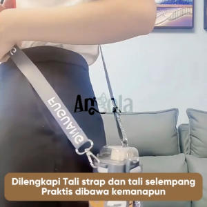 Angola Botol Minum W08 Tumbler Travel Dengan Sedotan Tali Strap dan Penutup Anti Tumpah Sekolah Kerja Kantor Olahraga Gym