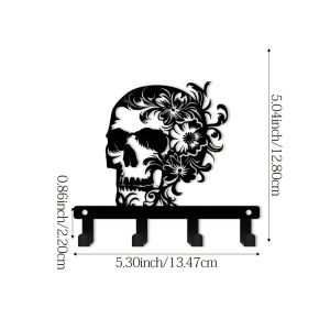 CIFbuy | CIFBUY Metal Skull Key Holder Wall Hook Floral Iron Art for Entryway Office Kitchen Bathroom Porch Decor 5.9 Inch