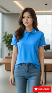Áo Polo Nữ Bee vải cá sấu mè màu xanh dương đậm phối 1 sọc trắng thanh lịch chuẩn công sở chất vải hạt mè
