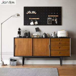 Retro Teak Wood Dining Room Sideboard Antique Style Hallway Storage Cabinet Multi-Function Quiet Slide Door No Customization