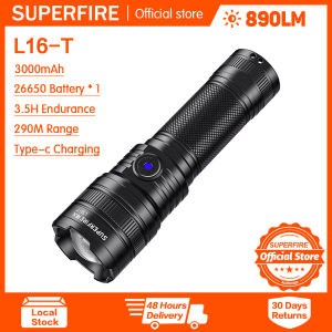SUPERFIRE L16-T super bright flashlight rechargeable aluminium alloy multiple modes long range led portable torch waterproof outdoor household