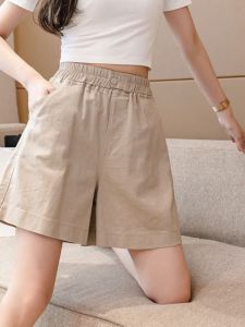 กางเกงขาสั้นผ้าฝ้ายแท้เอวสูงสไตล์เกาหลีสำหรับผู้หญิง กางเกงขายาวทรงหลวม ทรงหลวม ทรงเข้ารูป ทรงบาง กางเกงขายาวหุ้มขากล้าม