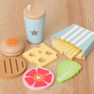 Wooden burger French Fries Drinks Pretend Kitchen Play Set
