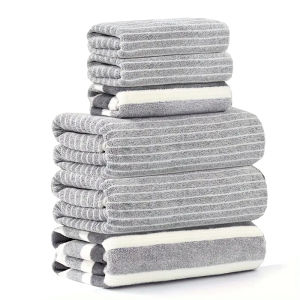 6 Pcs Set of Coral Fleece Material 3 Bath Towels 3 Washcloths Set Soft and Comfortable Suitable for Shower Fitness Hotel