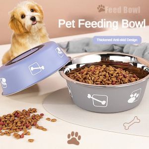 Stainless Steel Pet Bowl Double Layer Thickened Durable Anti-slip Dog Bowl Anti-knock Over Dog Food Bowl Pet Feeder Water Basin