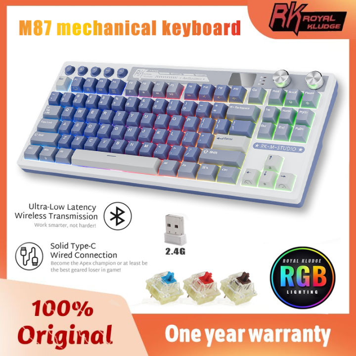 RK ROYAL KLUDGE RK คีย์บอร์ดแบบกลไก M87ไร้สาย/บลูทูธ/2.4G/USB-C คีย์บอร์ดเล่นเกมปะเก็นแบบถอดเปลี่ยนได้พร้อมหน้าจอสี TFT