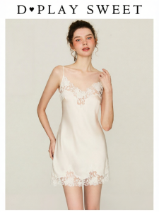 Embroidery Lace Satin Splice Strap Women Home Wear