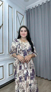 Baju Wanita Semok Pita Ranaga Katun Rayon – Dress Pita Dada Lengan 7/8 Rempel Bawah