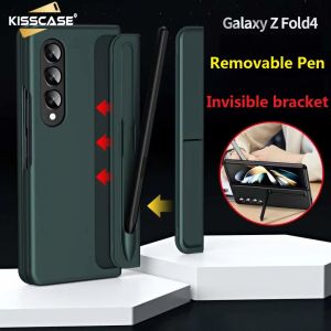 【with Pen】KISSCASE Detachable Pen Slot Hidden Bracket Case For Samsung Z Fold6 Fold5 5G Fold4 Fold3 Ballpen Cellphone Simple Solid Color Hybrid Hard PC Holder Shockproof Cover Case For Samsung Galaxy Z Fold6 Fold 5 5G
