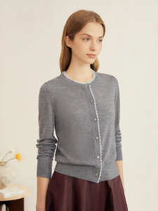YINER | Fashion French Autumn Round Collar Shimmer Merino Wool Cardigan