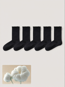 Cotton Wood Ear Edge and Boneless Lace Mid-calf Socks