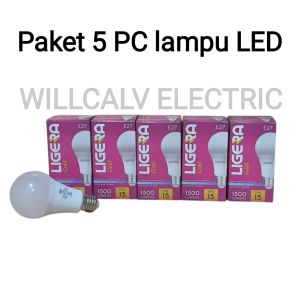 Paket 5 PC lampu LED LIGERA Gold 15W Bulb cahaya putih 6500K E27