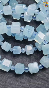 Premium Grade Icy Sky Clouds Aquamarine Cube Bracelet