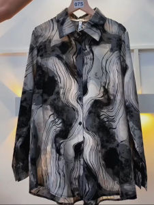 Áo Sơ Mi Nữ Tay Dài Rộng Rãi Thiết Kế Sơn Mài Mùa Hè Phong Cách Hàn Quốc Họa Tiết Sơn Mài Đa Năng Thon Gọn