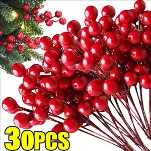 30Pcs Artificial Red Berry Branches Christmas Tree Holly Berries DIY Wreath Ornaments For New Year Party Christmas Decor