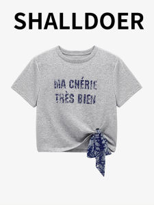 Shalldoer | Korean Style Irregular Design Letter Print Short Sleeve T-Shirt Womens Summer Fashionable Ageless Versatile Casual Top