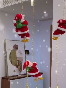 ตุ๊กตาคริสต์มาสเดินเชือกพร้อมเสียงดนตรี ตุ๊กตาคริสต์มาสตกแต่งห้อยของขวัญสำหรับตกแต่งบ้านในช่วงเทศกาลคริสต์มาส