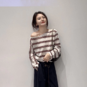 VKSOD | Slanted Shoulder Loose Retro Stripe T-shirt & Wide Leg Pants