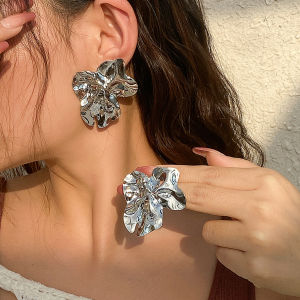 Ingemark | Vintage Elegant Gold Color Big Flower Stud Earrings for Women Design Irregular Wrinkles Piercing Earrings Party Jewelry Gifts