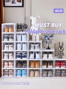 FUNPOINT Foldable Shoe Box 1/3/6Layer Folding Cabinet Storage Shoe Rack Storage Box Shelf Free Installation(white/transparent)