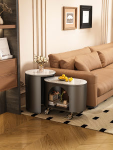 Luxurious Sofa Table Rock Panel Side Table Small Mobile Cart High-End Tea Table Creamy Style Corner Cabinet Modern Simplicity