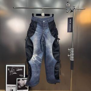 Heavy Industry Hollow out Denim Jeans American Style Splicing Girl Power Loose Straight Leg Trousers for Young Women