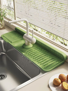 U-Qin Kitchen Faucet Drain Mat Silicone Splash Proof Slope Sink Countertop Water Absorbent Pad Easy Install Storage Rack