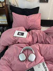 Soft Cotton Bed Linen Set Dormitory Students Black And Pink Washed Linen Quartet Set Three Piece Coverlet Sheet Set