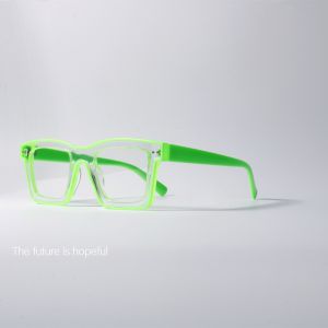 Fluorescent Green Square Frame Glasses Anti-Blue Light Thick Black Frame Neon Light Elements Myopia Punk Flat Light Glasses
