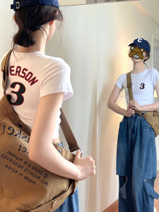 Áo Thun Tay Ngắn in Họa Tiết Thể Thao Phong Cách Mỹ Dành Cho Nữ Mùa Hè Thiết Kế Ôm Vừa Vặn Ngắn Cổ Tròn Cotton 92% Polyester 8%
