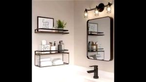 3-Tier Wood Wall Shelf with Baskets – Natural Floating Bath Organizer | Anti-Fall Design for Bathroom & Laundry Storage