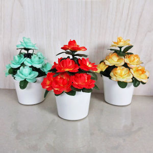 Wolf.id PBP107 Pot Bunga Mawar Plastik Dekorasi Rumah Kantor Tanaman Hias Artifisial Mini Pajangan Ruangan Tamu Ornamen Rose Flower Mini Cantik [BISA COD]