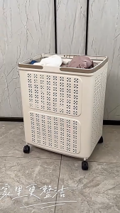 AMHIVE ตะกร้าซักผ้าแบบพับได้ ตะกร้าซักผ้า จัดเก็บ ตะกร้ามีล้อ เสื้อผ้า ตะกร้าอเนกประสงค์ จัดเก็บเสื้อผ้า ตะกร้าผ้า