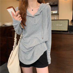 Loose Long Hoodie T-shirt Womens Base Shirt Casual Slimming Bottoming Top Large Size Spring Summer Inner Wear Butt Covering