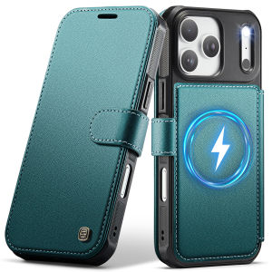 szhaiyu | For Magsafe Card Slot Holder Flip Cover For iPhone 17 Pro Max Air 17e 16e 15 14 Plus 13 12 Magnetic PU Leather Wallet Phone Case