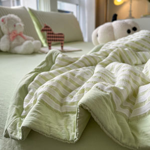 Nordic Style Washed Cotton Stripe Light Weight Air Conditioner Compatible Machine Washable Summer Quilt Duvet Cover Set