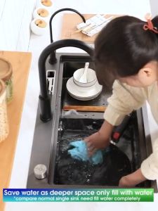 [Local Ship] Workstation Kitchen Sink with Integrated Ledge & Nano Coating Treatment on 304 Stainless Steel ( Black / Silver ) come with Faucet Cutting Board Pipe Kit and Soap Dispenser