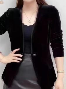 สลิมฟิต กํามะหยี่ เบลเซอร์ ฤดูใบไม้ร่วง 2024 ผู้หญิง แขนยาว ทันสมัย หลากหลาย ชุดทํางาน เรียบหรู กระดุมเดียว ปกสูท เสื้อแจ็คเก็ต