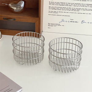 Square Stainless Steel Storage Basket Desktop Miscellaneous Cosmetic Organizer Metal Storage Box Household Organization Tool