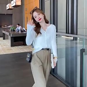 aliv Cổ Áo Dệt Kim Cardigan Nữ 2024 Áo Len Ngắn Màu Trơn Mỏng Kiểu Mới Mùa Xuân