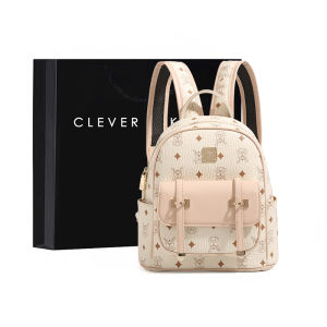 Elegant Travel Printed Womens Backpack Simple Fashion Shoulder Bag British Style Zipper Closure Medium Size PU Material