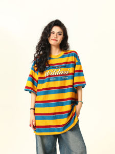 WILDAZI | Unique Original Vintage American Rainbow Stripe Colorblock Summer Loose T-Shirt