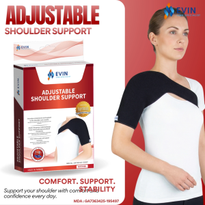 EVIN Adjustable Shoulder Support Neoprene Brace Compression Pain Relief Free Size - Adjustable Comfortable Supportive Stable Pain Relief - Worn on shoulder for support and stability.
