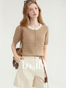 Blue Button Round Neck Short Sleeve New Summer Knitwear