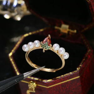 S925 Pure Silver Strawberry Pearl Ring Half Finished Multi-Beaded Accessory Ring Settings Fashionable Jewelry Accessories