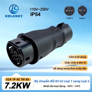 Bộ Chuyển Đổi Sạc Xe Điện Kolanky 7.2KW Loại 1 J1772 Sang Loại 2 AC EV Di Động Đầu Nối Xe Điện Mỹ Mạ Bạc Hợp Kim Đồng
