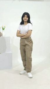 celana anak perempuan celana baggy pants highwaist saku cargo anak perempuan umur 5-17 tahun
