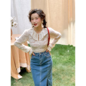 Yuan Ying Retro French Style Doll Collar Lace Base Shirt Womens Slim Long Sleeve Design Sensation Top For Autumn Winter