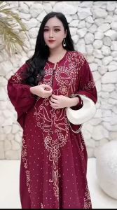 DIVA Kaftan Wanita Jumbo Maksi Elegan Motif Batik Abstrak Soft Color Busui Lengan Panjang Rayon Premium